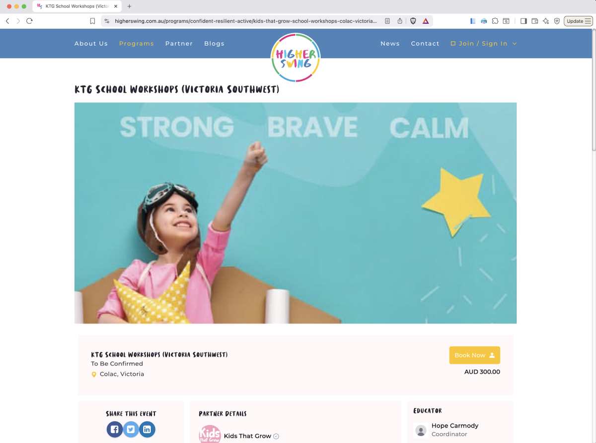 Higher Swing - booking page